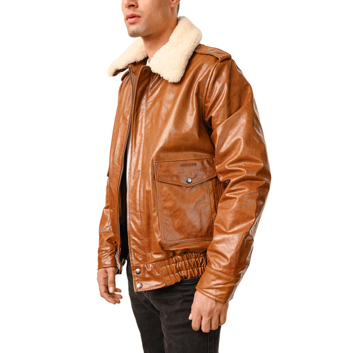 Maverick 01 Men's Tan Flight Style Leather Jacket