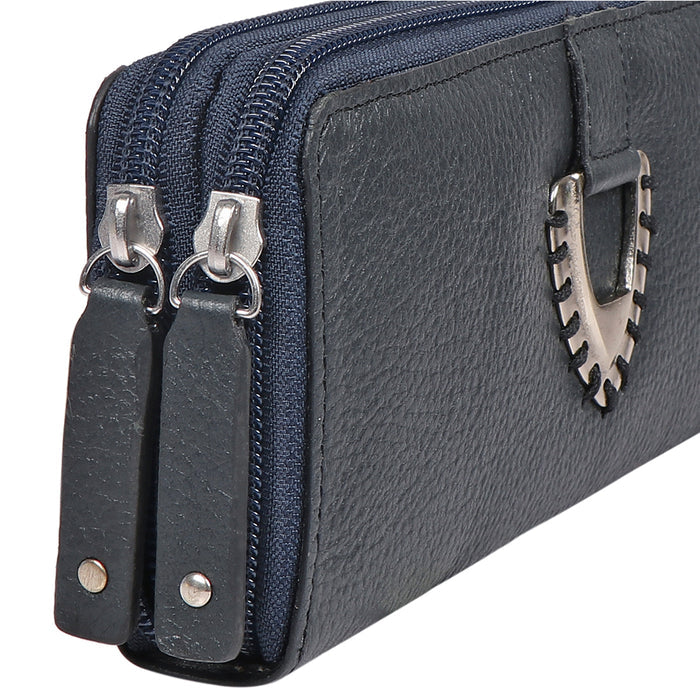 Mendoza W5 Blue Leather Double Zip Around Wallet