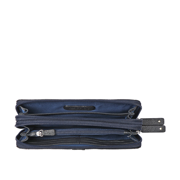 Mendoza W5 Blue Leather Double Zip Around Wallet