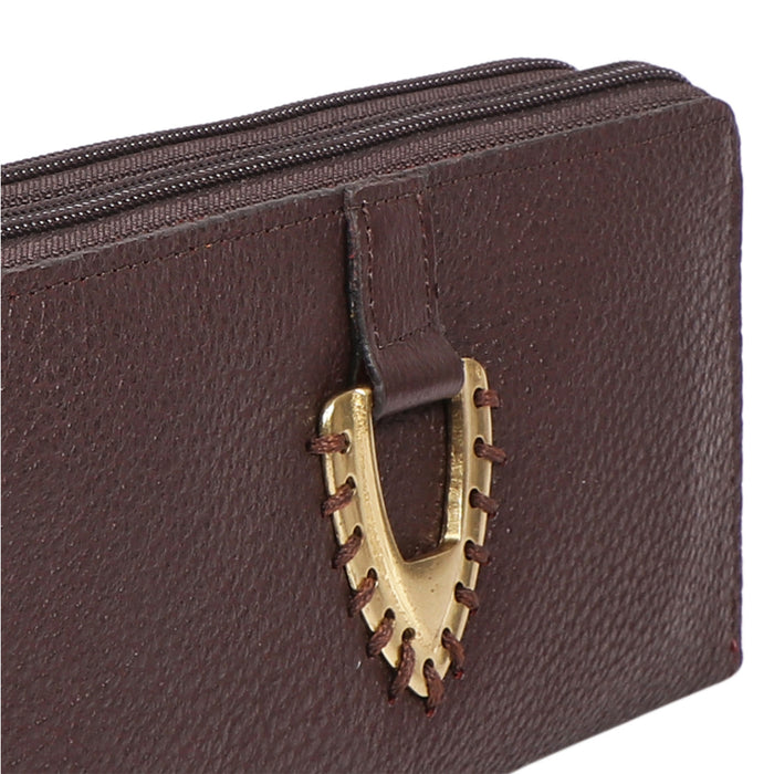 Mendoza W5 Brown Leather Double Zip Around Wallet