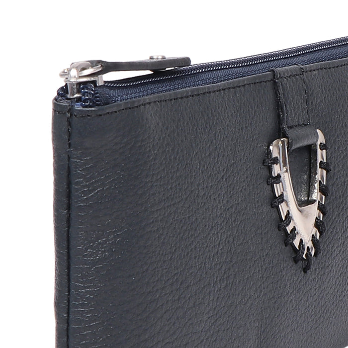 Mendoza W7 Blue Leather Zip Around Wallet