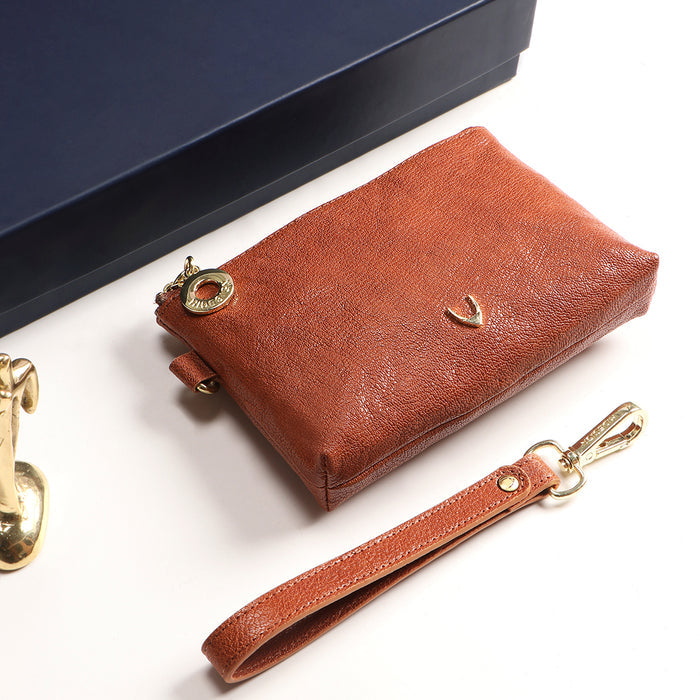 Merry Orange Leather Wrist Pouch