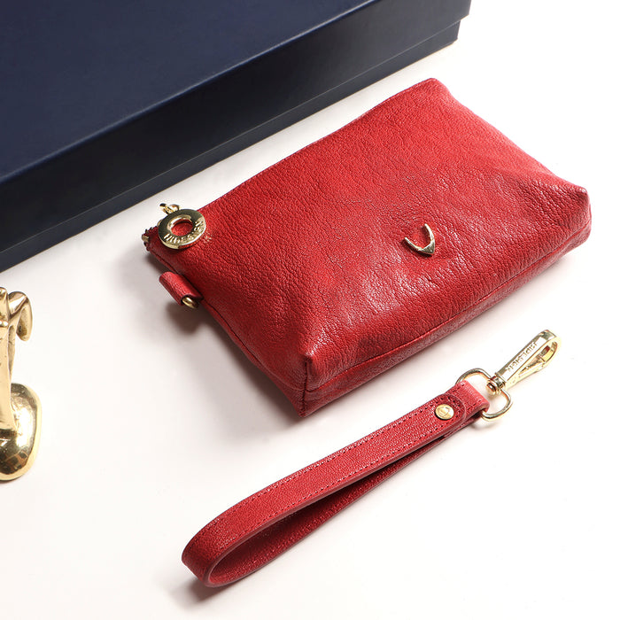 Merry Red Leather Wrist Pouch