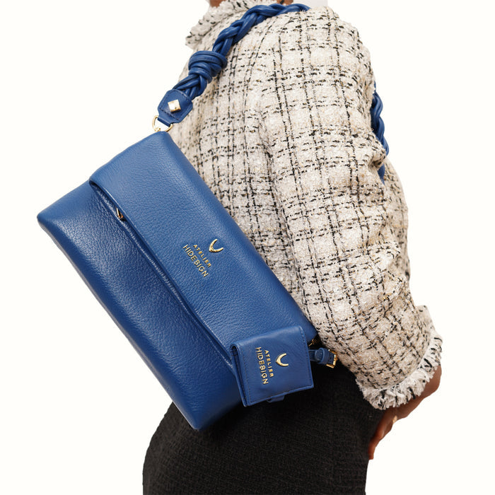 Milos-01 Blue Leather Shoulder Bag