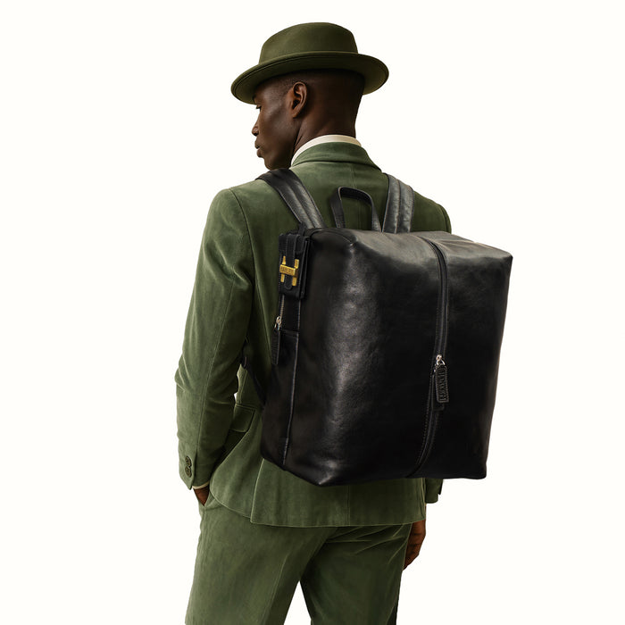 Mj 01 Black Leather  Backpack