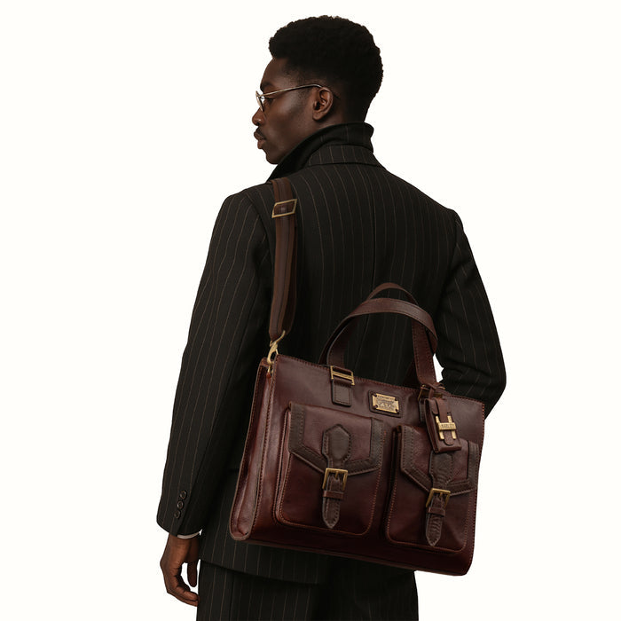 Mj 02 Tan Leather  Briefcase