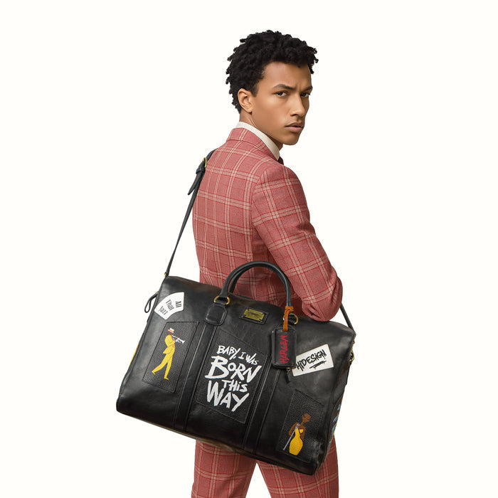 Mj 03 Black Leather Duffle Bag