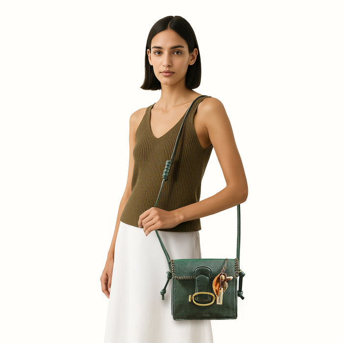 Moon 01 Green Leather Sling Bag
