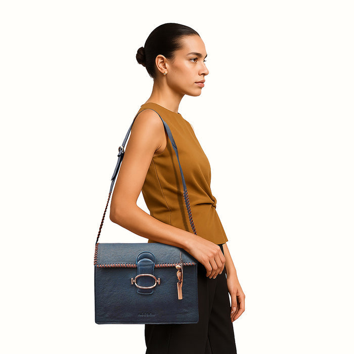 Moon 02 Blue Leather Crossbody