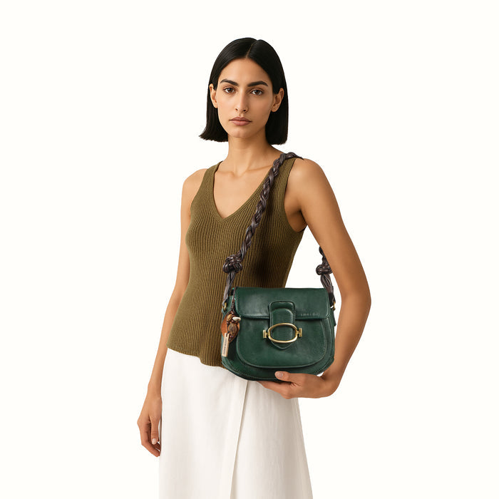 Moon 03 Green Leather Shoulder Bag