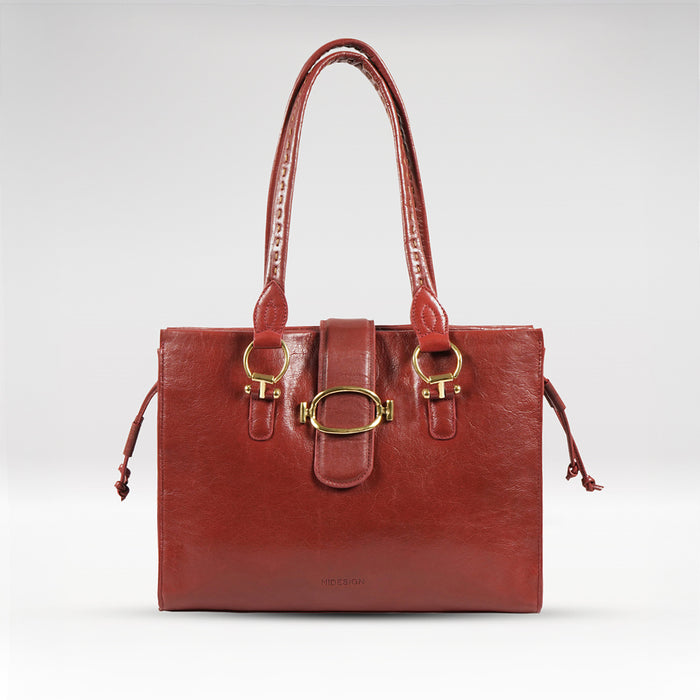 Moon 04 Red Leather Tote Bag