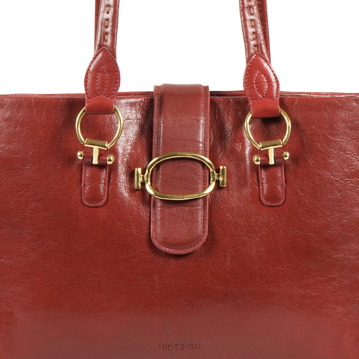 Moon 04 Red Leather Tote Bag