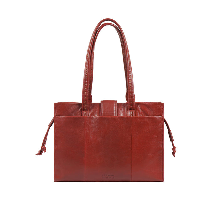 Moon 04 Red Leather Tote Bag