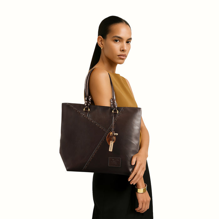 Mosaic 02 Brown Leather Tote Bag