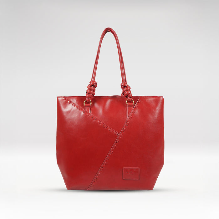Mosaic 02 Red Leather Tote Bag