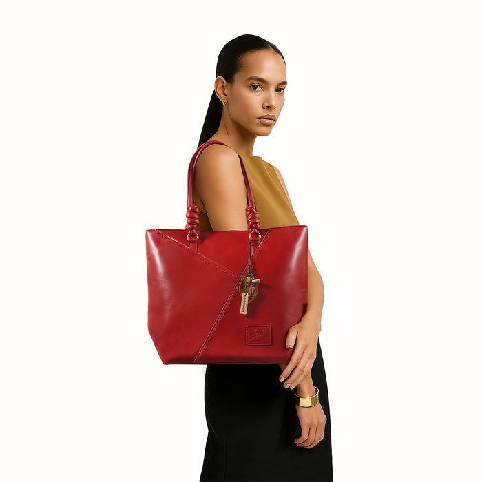 Mosaic 02 Red Leather Tote Bag