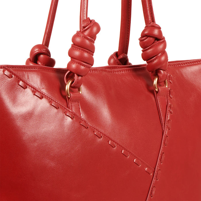 Mosaic 02 Red Leather Tote Bag