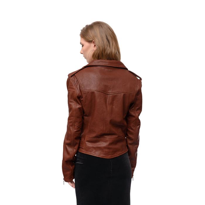 Moto 01 Women's Brown Moto Style Leather Jacket