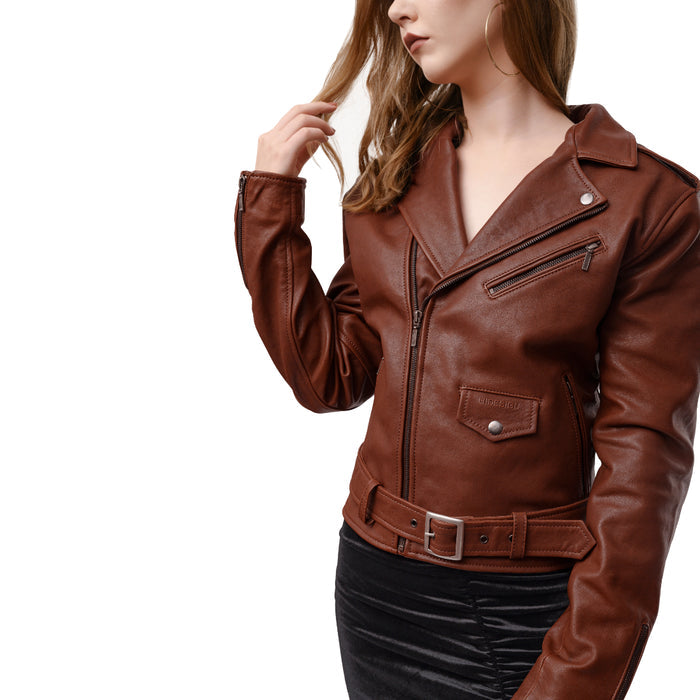 Moto 01 Women's Brown Moto Style Leather Jacket