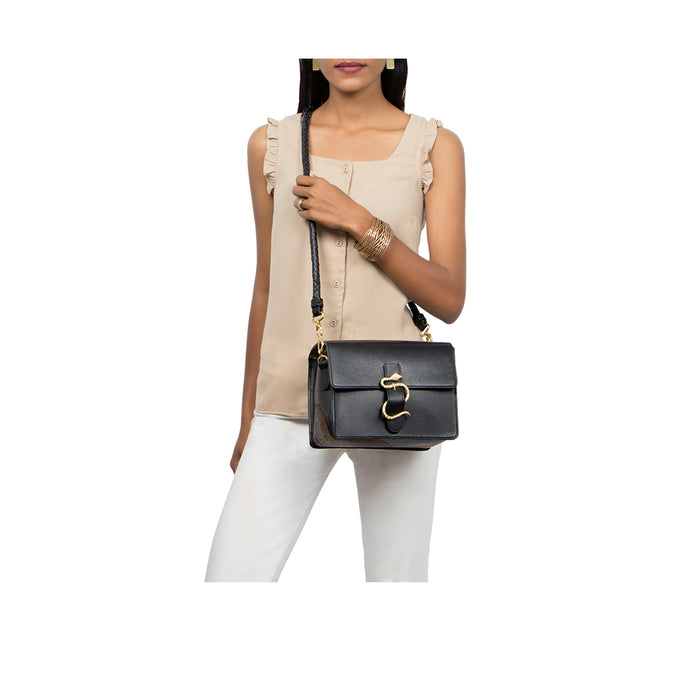 Naia 01 Black Leather Sling Bag