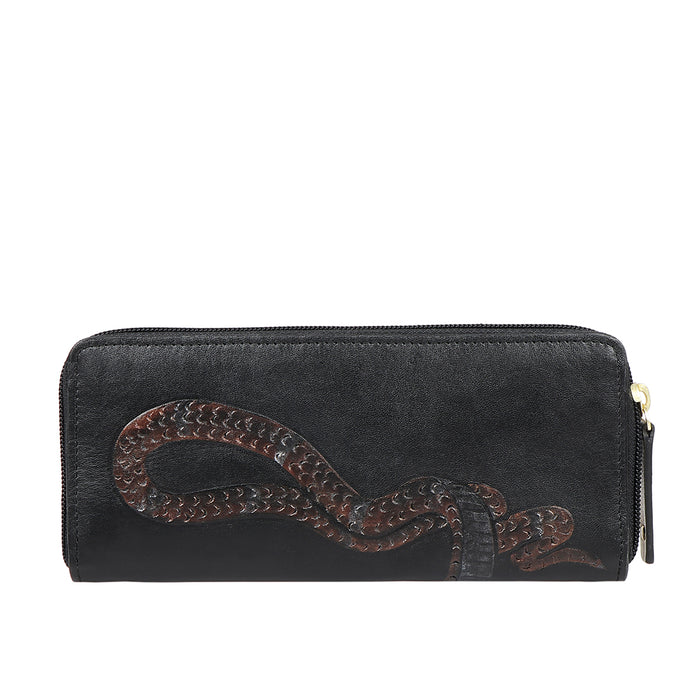 Naia W1 Black Leather Zip Around Wallet