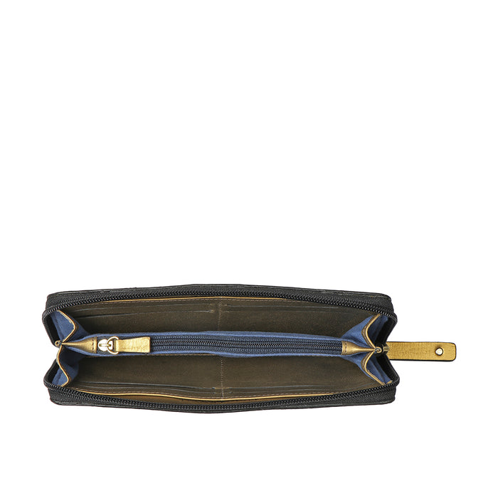 Naia W1 Black Leather Zip Around Wallet