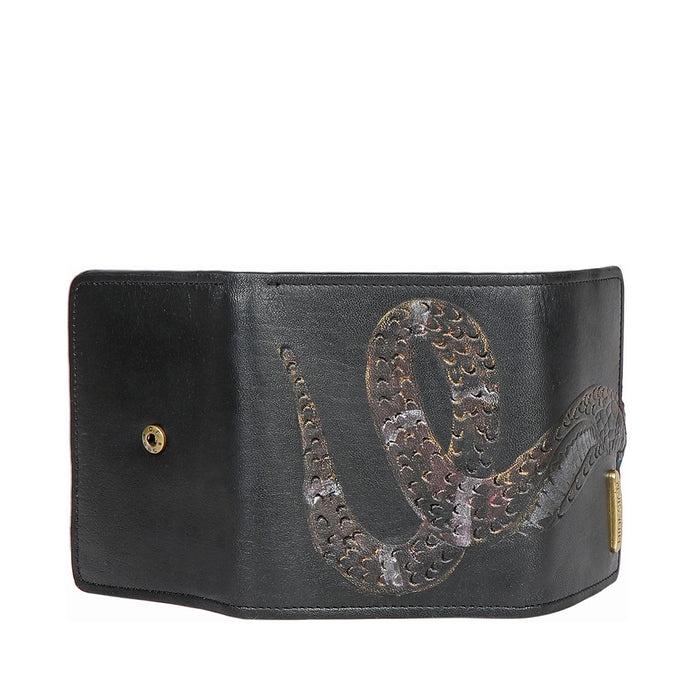 Naia W3 Black Leather Trifold Wallet