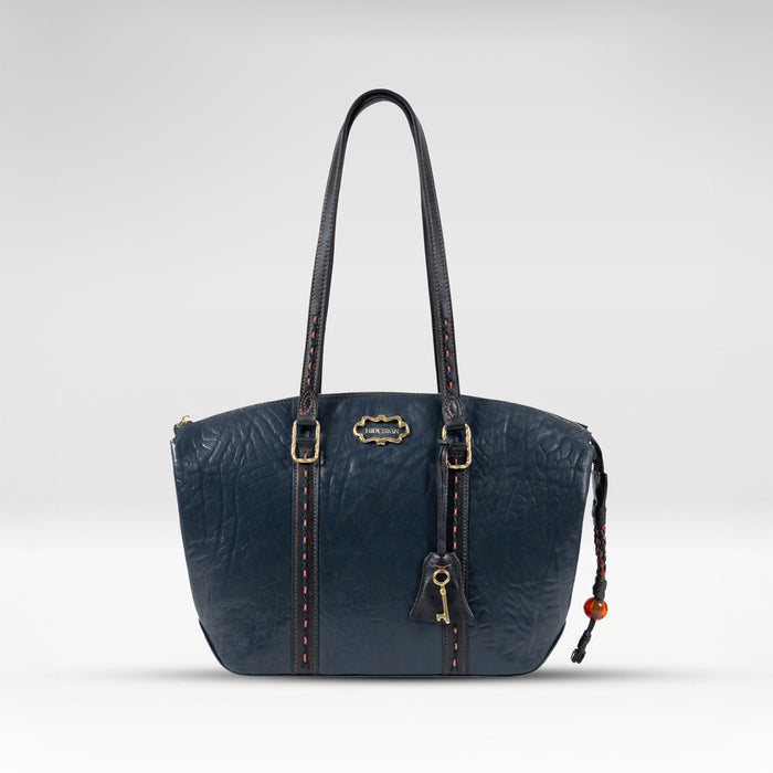 Normandie 01 Blue Leather Tote Bag