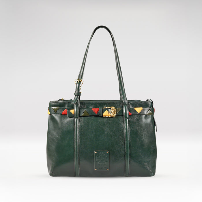 Oaxaca 02 Green Leather Tote Bag