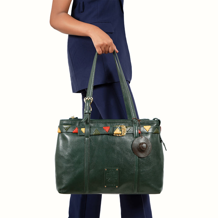 Oaxaca 02 Green Leather Tote Bag