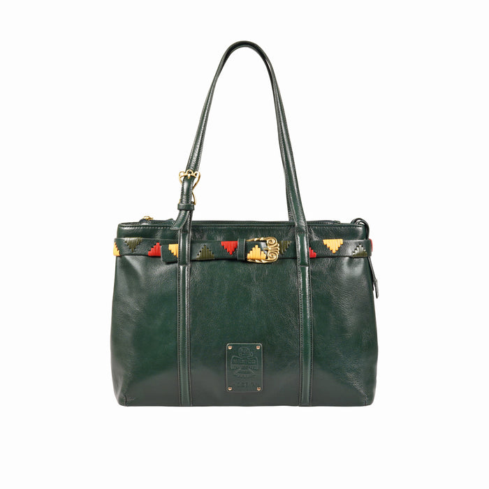 Oaxaca 02 Green Leather Tote Bag