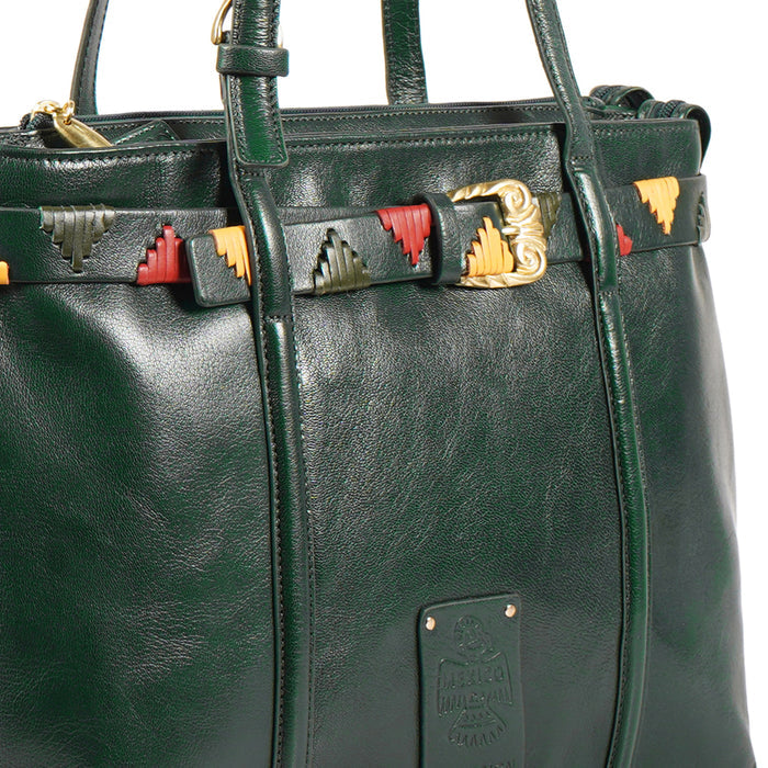 Oaxaca 02 Green Leather Tote Bag