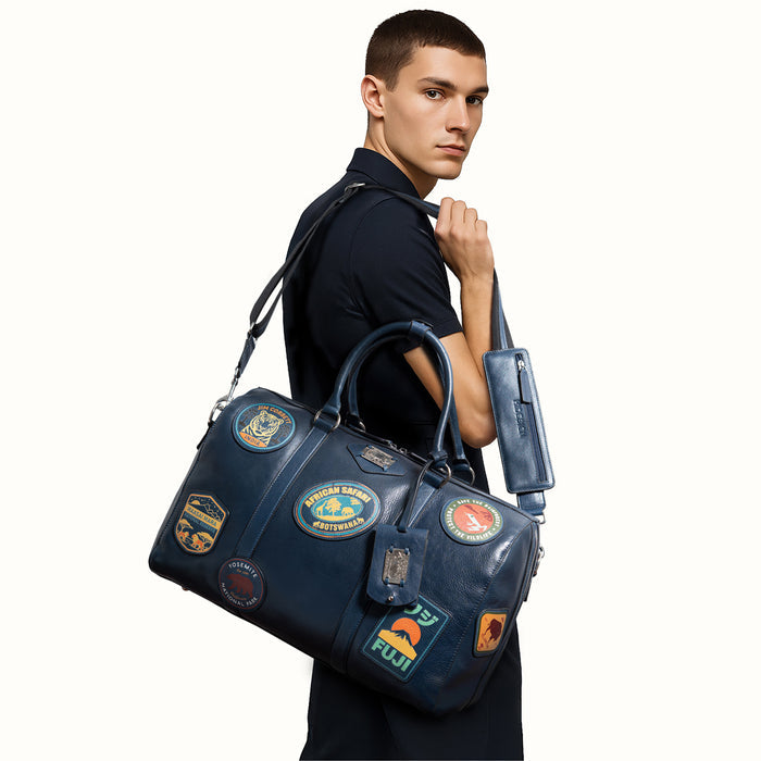 Okavango 02 Blue Leather Duffle Bag