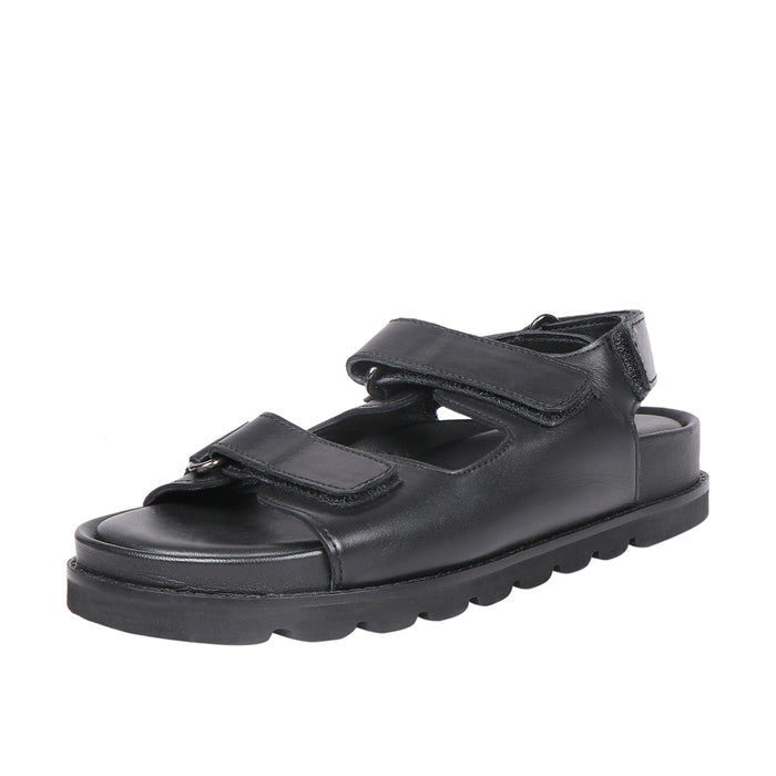 Olympus Women's Black Leather Strap Sandals