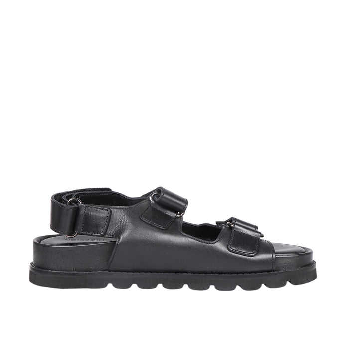 Olympus Women's Black Leather Strap Sandals