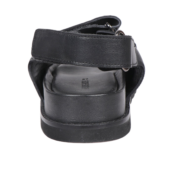 Olympus Women's Black Leather Strap Sandals