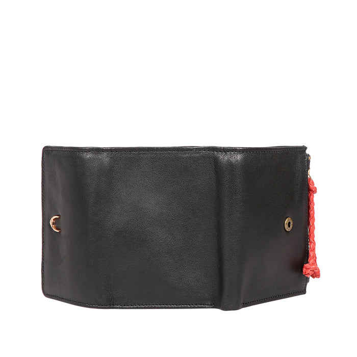 Oona W2 Black Leather Trifold Wallet