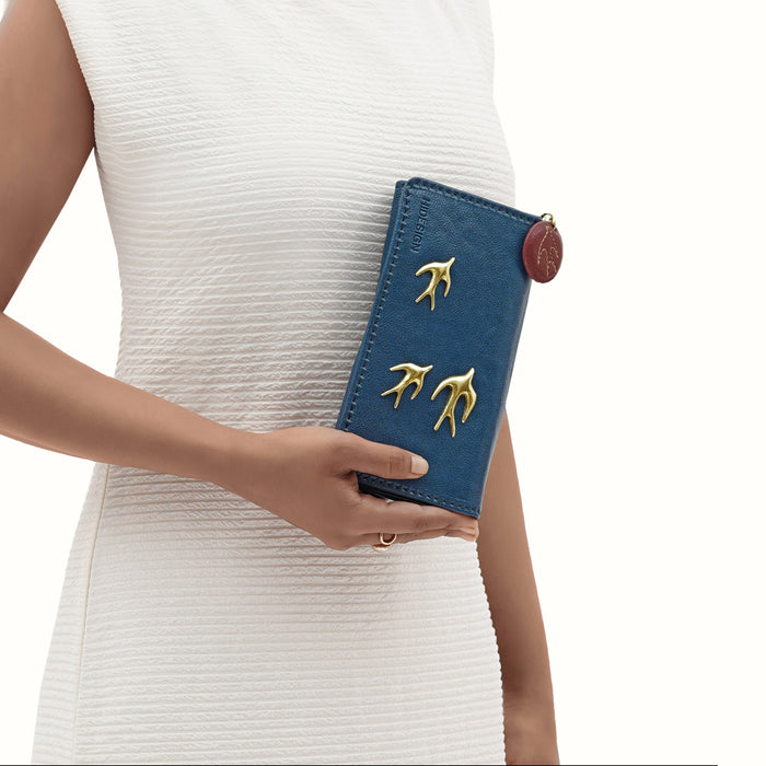 Parrot W1 Blue Leather Bi-Fold Wallet