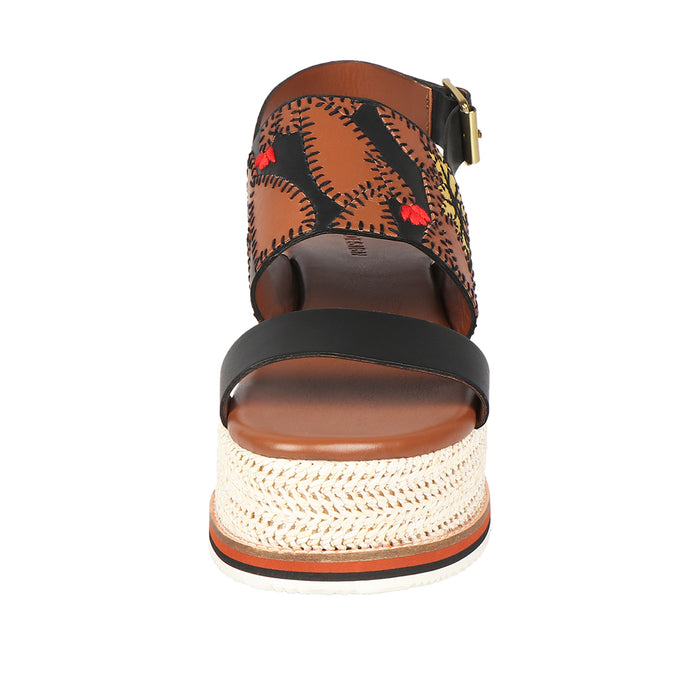 Patti Women's Black Leather Strap Sandals