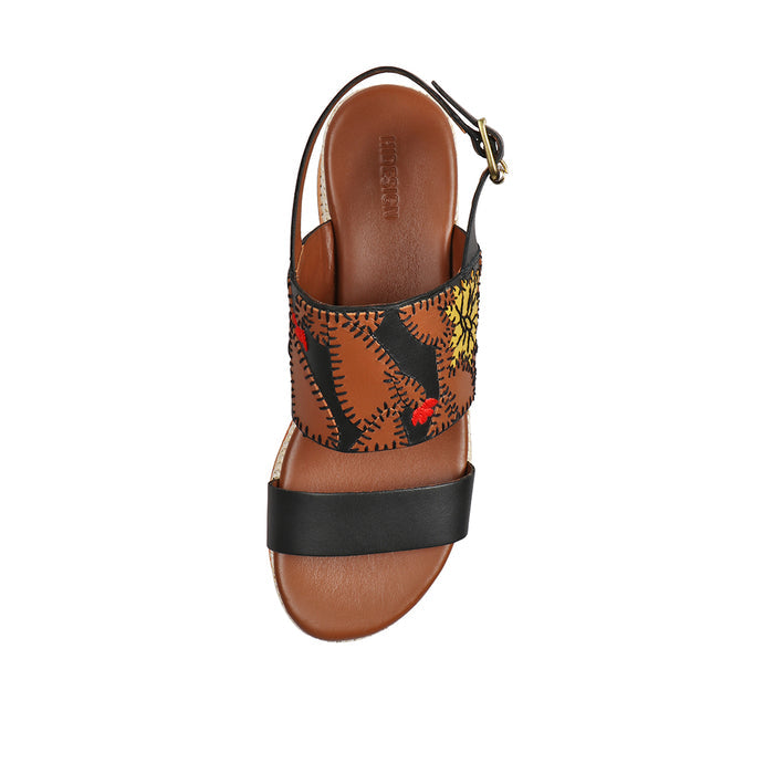 Patti Women's Black Leather Strap Sandals