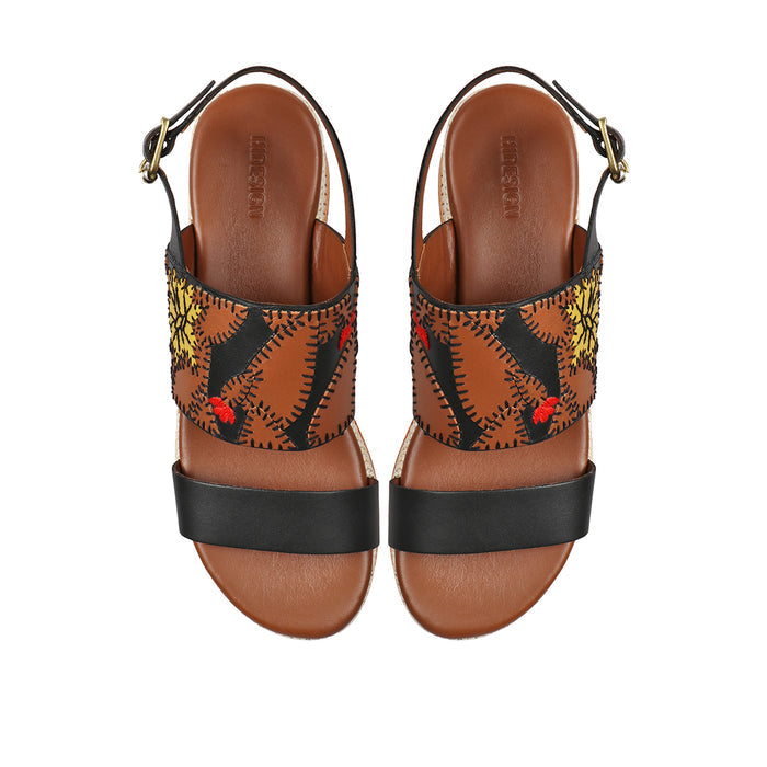 Patti Women's Black Leather Strap Sandals