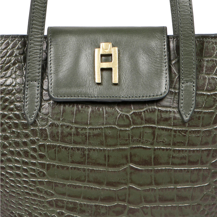 Peru 02 Green Leather Tote Bag