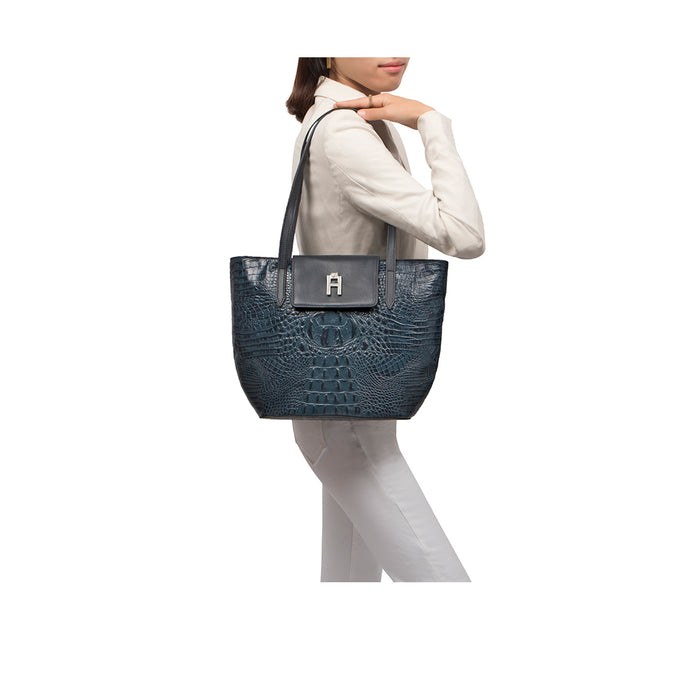 Peru 03 Blue Leather Tote Bag