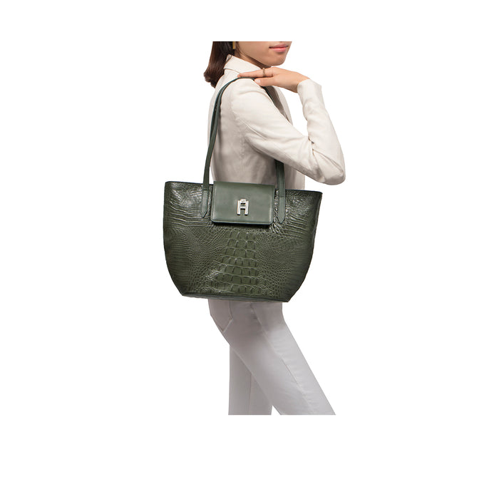 Peru 03 Green Leather Tote Bag