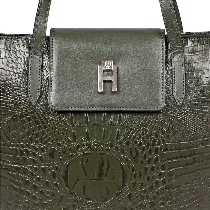 Peru 03 Green Leather Tote Bag