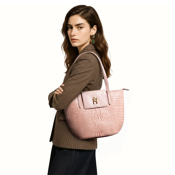 Peru 03 Pink Leather Tote Bag