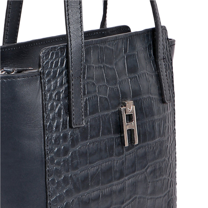 Peru 07 Blue Leather Tote Bag
