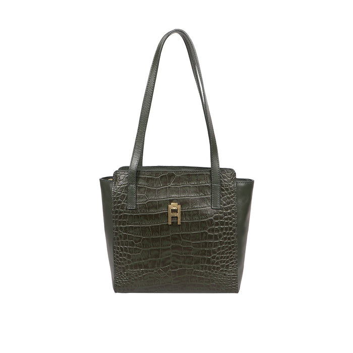 Peru 07 Green Leather Tote Bag