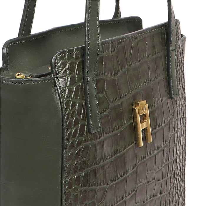 Peru 07 Green Leather Tote Bag