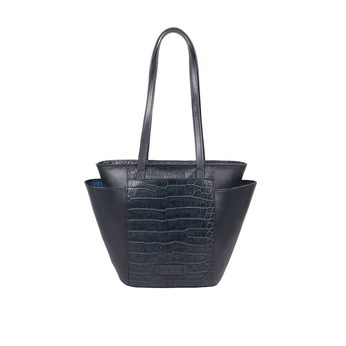 Peru 09 Blue Leather Tote Bag